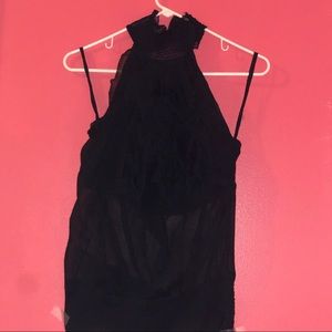Black halter neck, ruffled top